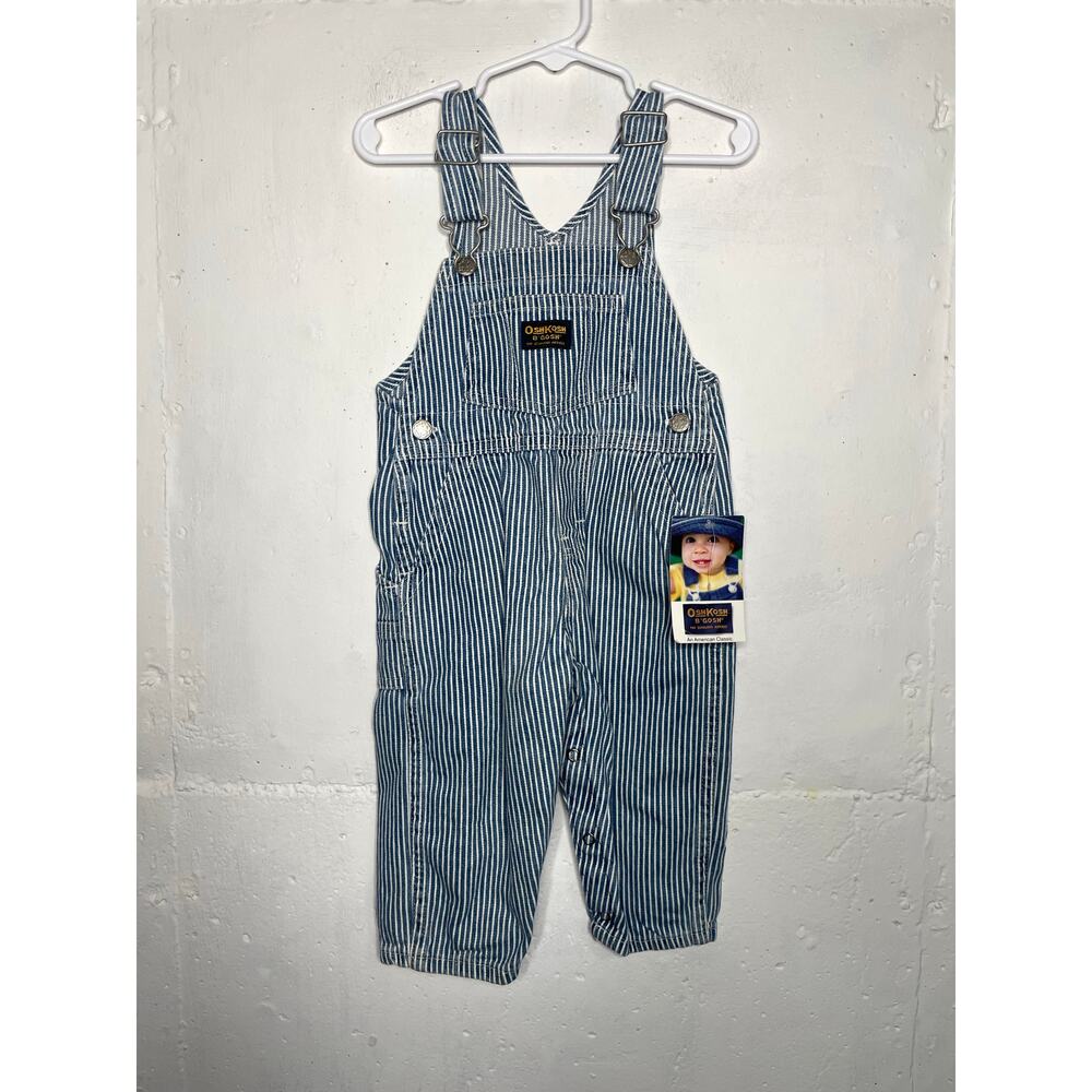 NEW Vintage Oshkosh B'Gosh Boys Blue Striped Overalls Vestbak 18 Months